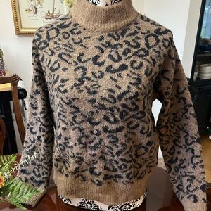 John + Jenn Brown and Black Animal Print Turtleneck Sweater